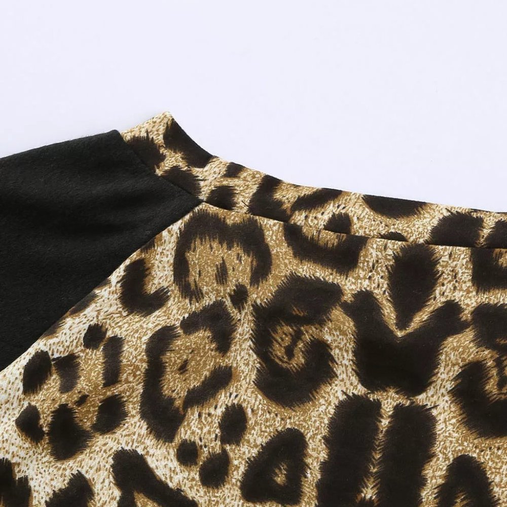 Leopard Striped Splicing Long Sleeve Tee - Picture 8 of 11